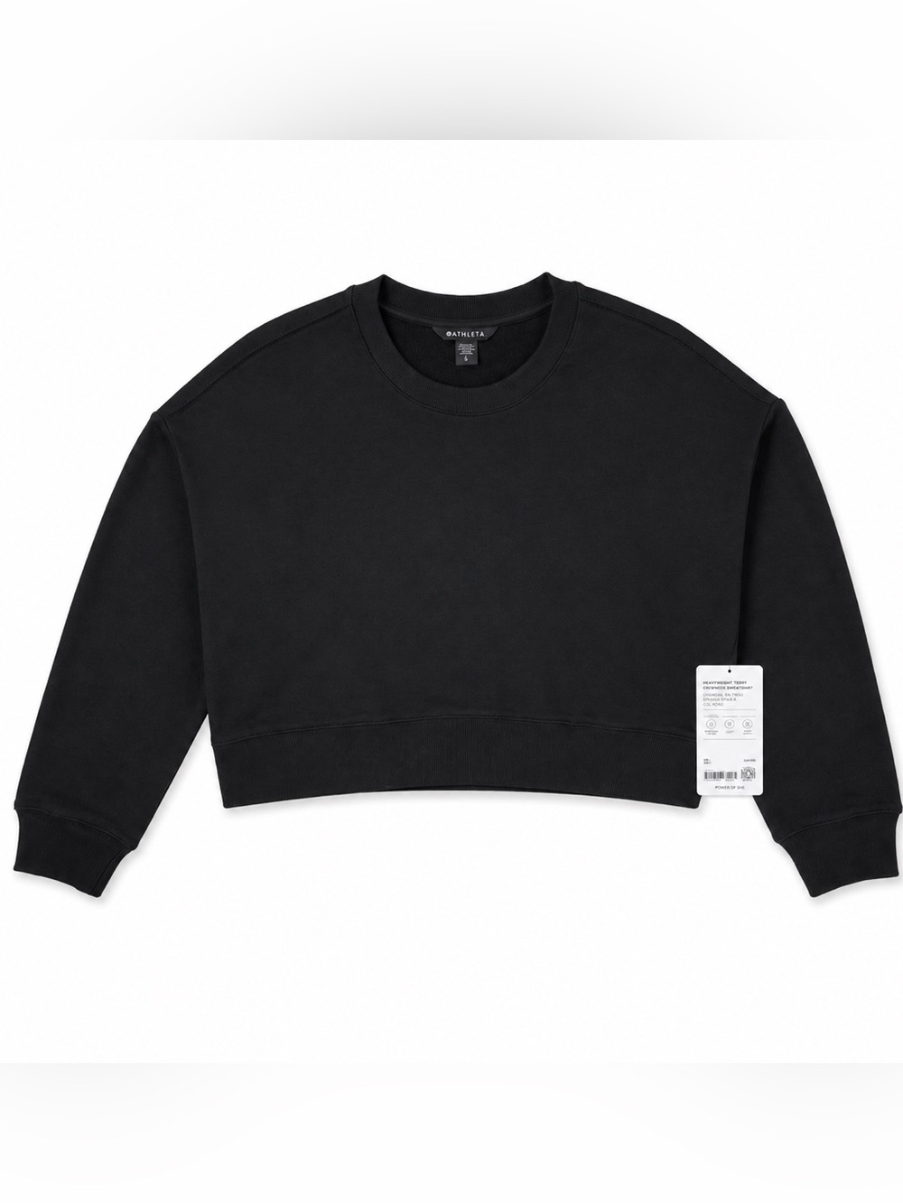 Athleta Heavyweight Terry Ultra Crop Crew Sweatshirt Black L NWT